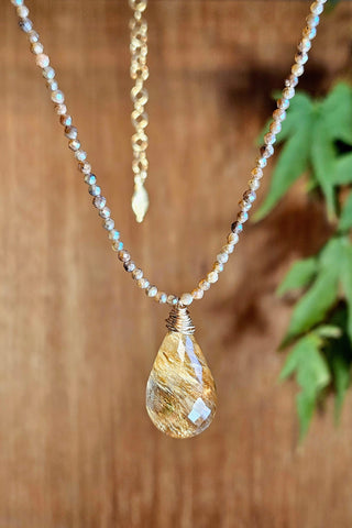 GF) Golden Rutilated Quartz & Chocolate "Mocha" Moonstone Necklace  NBR2725G