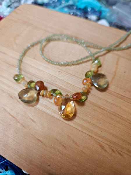 One of a Kind Citrine, Olive Quartz, Peridot & Mandarin Garnet Necklace