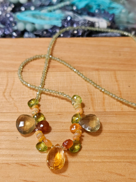 One of a Kind Citrine, Olive Quartz, Peridot & Mandarin Garnet Necklace