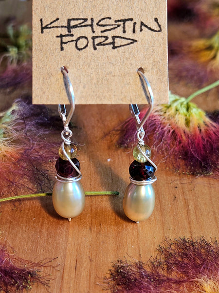 Pearl, Grossular & Red Garnet Earrings  EGR4225