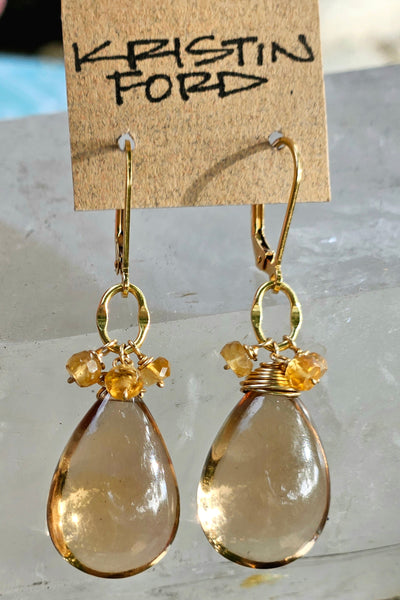 One of a Kind GF) Champagne Quartz & Hessonite Earrings