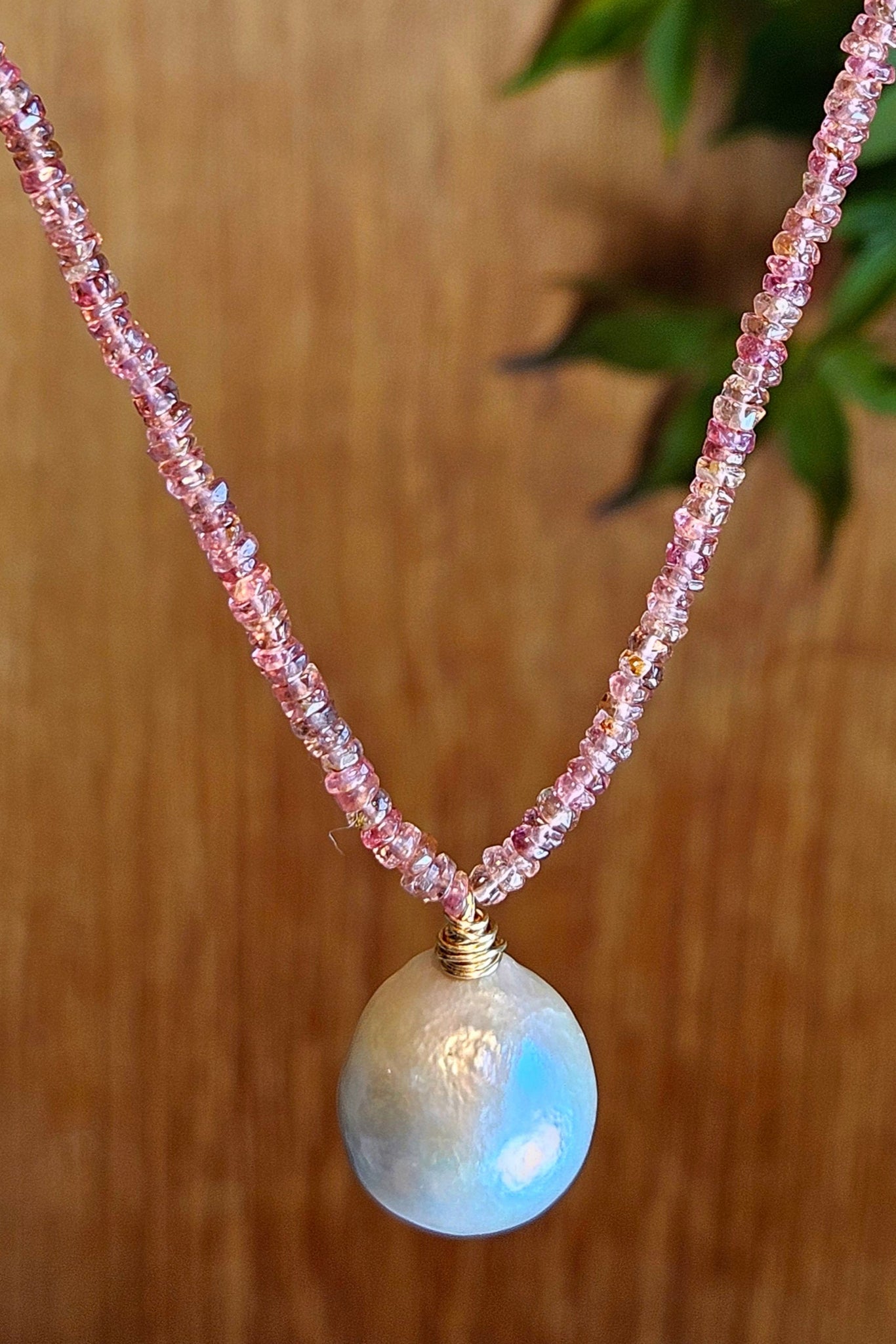Platinum Pearl & Pink Tourmaline Necklace  NWH5025G