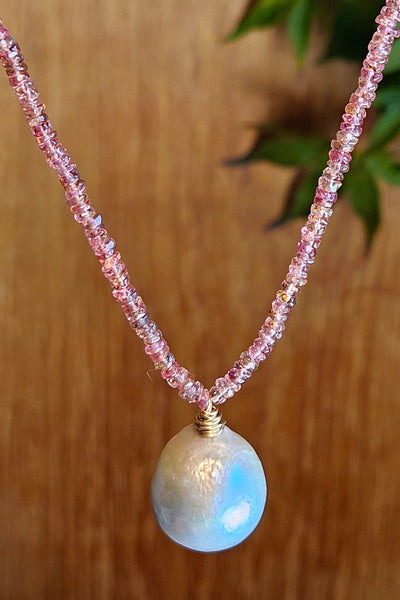 Platinum Pearl & Pink Tourmaline Necklace  NWH5025G
