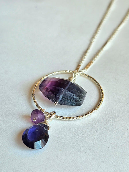 Fluorite, Iolite & Amethyst Necklace  NBL4425