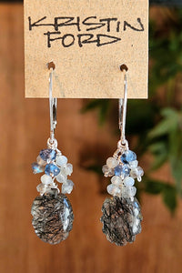 Carved Black Tourmalinated Quartz Earrings  EBK4425