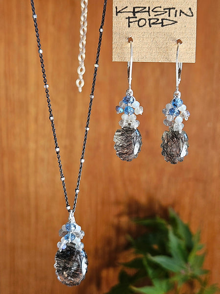 Carved Black Tourmalinated Quartz Necklace   NBK4425