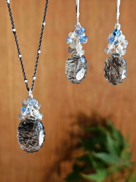 Carved Black Tourmalinated Quartz Necklace   NBK4425
