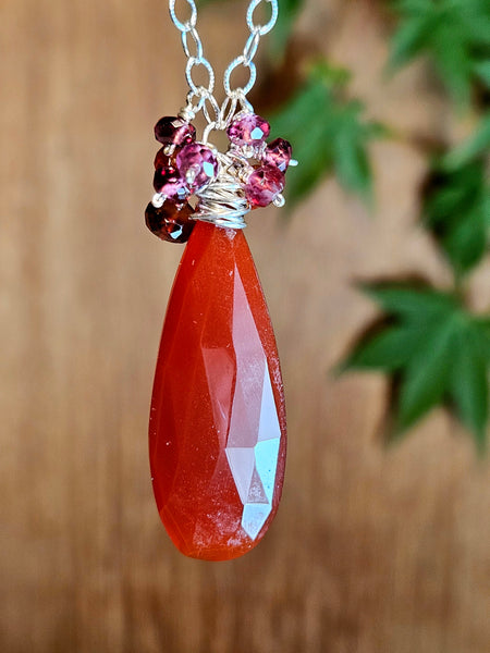 Carnelian, Rhodolite & Hessonite Necklace  NRD4025