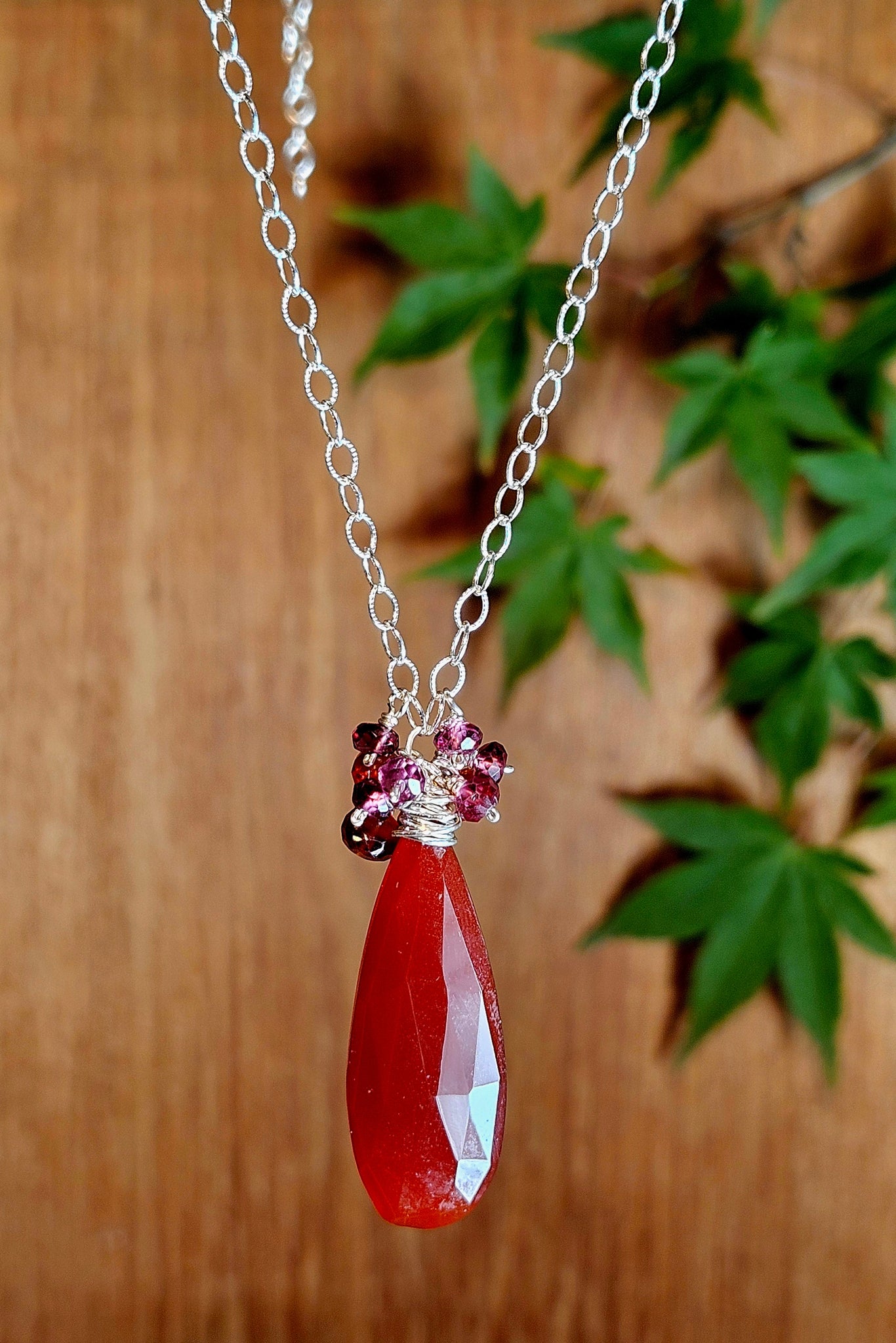 Carnelian, Rhodolite & Hessonite Necklace  NRD4025