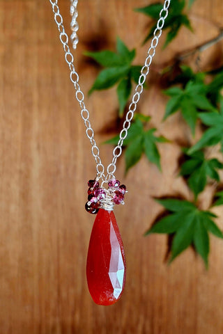 Carnelian, Rhodolite & Hessonite Necklace  NRD4025