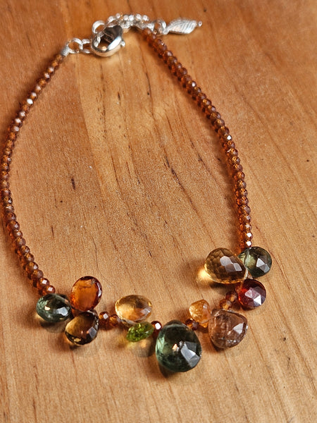 Green Apatite, Hessonite, Peridot, Andalusite & Mandarin Garnet Bracelet  NWH0825