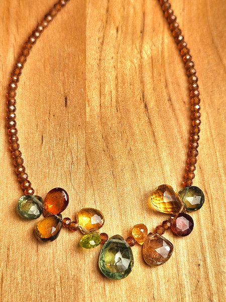 Green Apatite, Hessonite, Peridot, Andalusite & Mandarin Garnet Bracelet  NWH0825