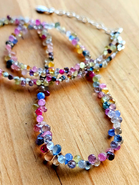 Multi Color Sapphire Teardrop Necklace