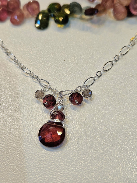 One of a Kind Garnet & Smoky Quartz Necklace
