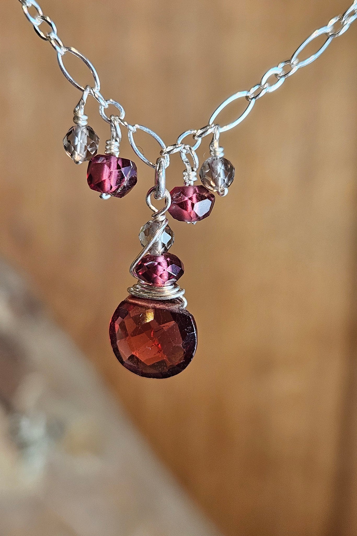 One of a Kind Garnet & Smoky Quartz Necklace