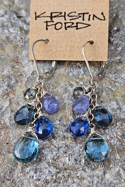 One of a Kind London Blue Topaz, Kyanite, Tanzanite & Iolite Earrings
