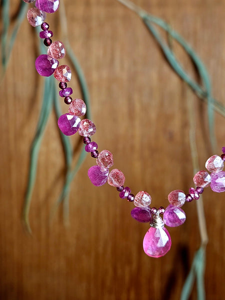 One of a Kind Ruby, Red & Rose Sapphire, Garnet & Strawberry Quartz Necklace