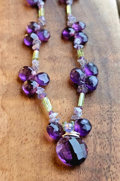 One of a Kind Amethyst, Green Tourmaline & Tanzanite Necklace
