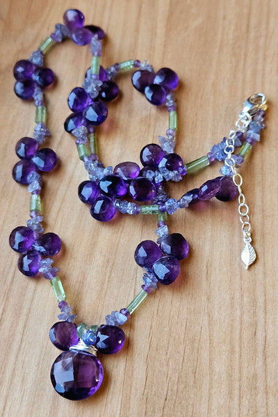 One of a Kind Amethyst, Green Tourmaline & Tanzanite Necklace