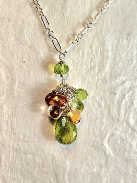 One of a Kind Vesuvianite, Hessonite, Citrine & Peridot Necklace