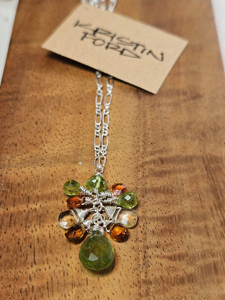 One of a Kind Vesuvianite, Hessonite, Citrine & Peridot Necklace
