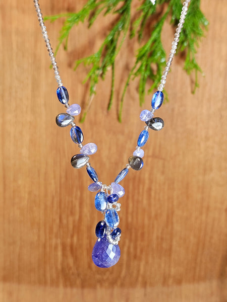 One of a Kind Tanzanite, Black Labradorite, Sapphire & Kyanite Necklace
