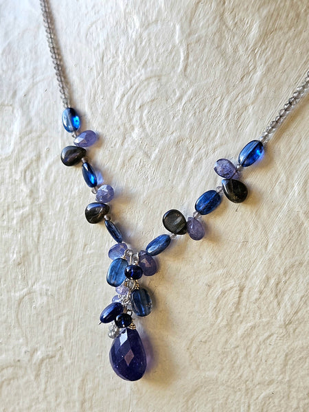One of a Kind Tanzanite, Black Labradorite, Sapphire & Kyanite Necklace
