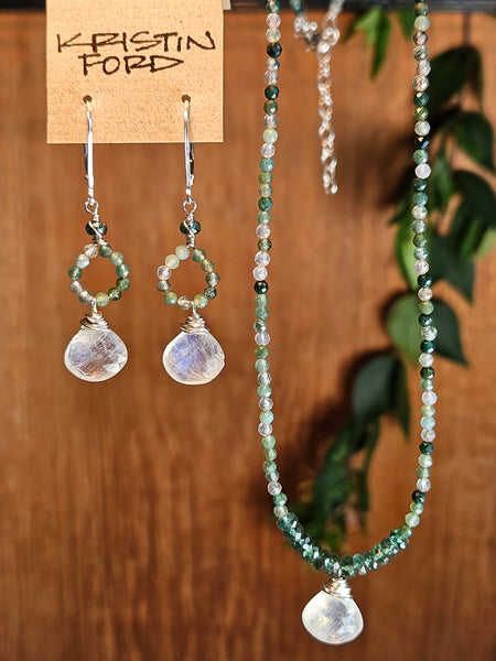 Rainbow Moonstone, Green Apatite & Green Rutilated Quartz Necklace  NWH0926