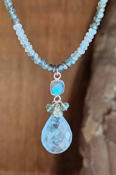 One of a Kind Aquamarine & Labradorite Necklace