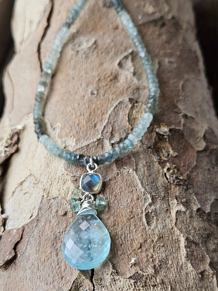 One of a Kind Aquamarine & Labradorite Necklace