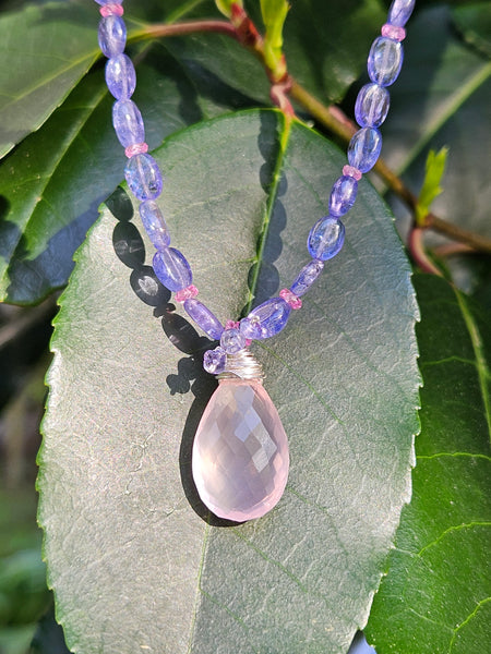 Rose Quartz, Tanzanite & Pink Sapphire Necklace
