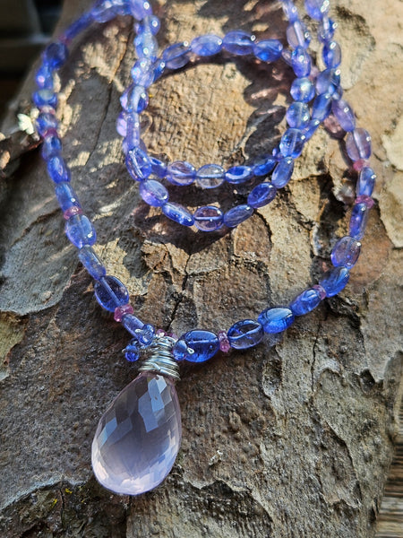 Rose Quartz, Tanzanite & Pink Sapphire Necklace