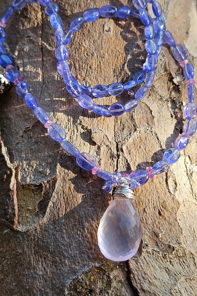 Rose Quartz, Tanzanite & Pink Sapphire Necklace