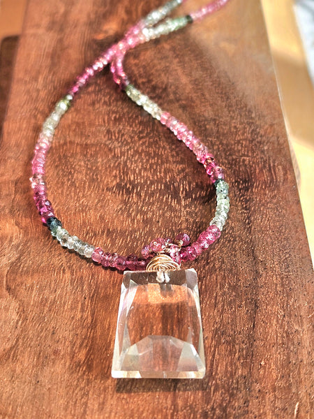 One of a Kind Clear Quartz & Multi Color Tourmaline Necklace