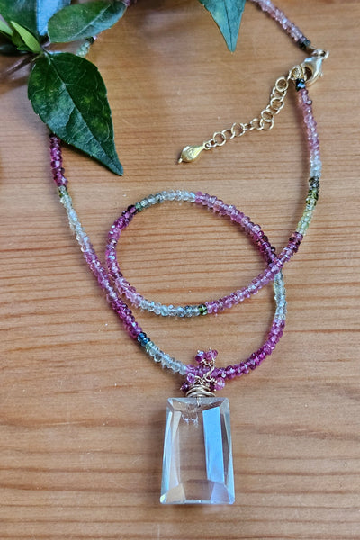 One of a Kind Clear Quartz & Multi Color Tourmaline Necklace