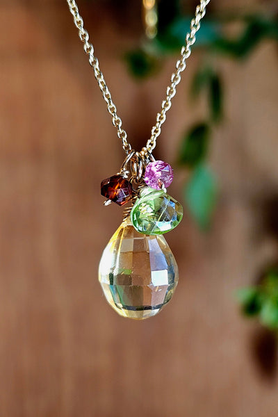 One of a Kind GF) Citrine, Peridot, Pink Tourmaline & Hessonite Necklace