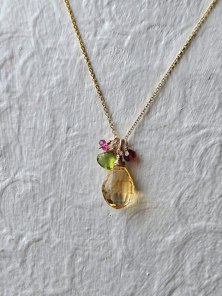 One of a Kind GF) Citrine, Peridot, Pink Tourmaline & Hessonite Necklace