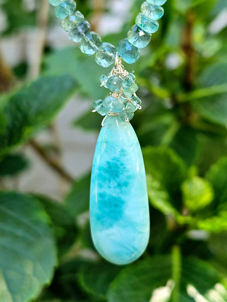 One of a Kind Larimar & Emerald Necklace