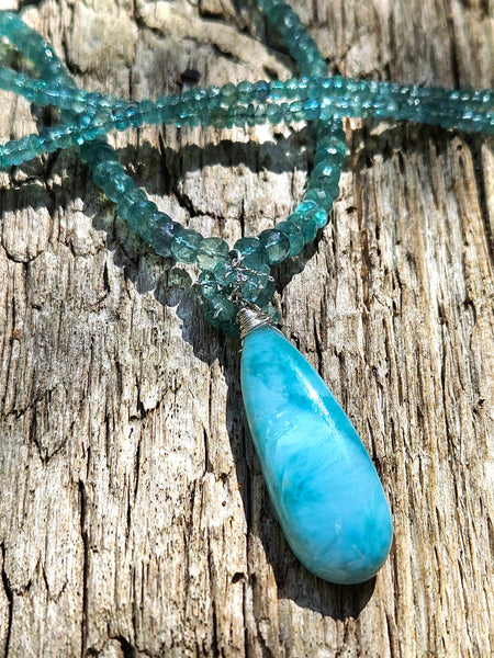 One of a Kind Larimar & Emerald Necklace