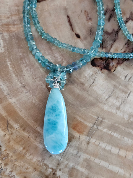 One of a Kind Larimar & Emerald Necklace