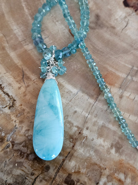 One of a Kind Larimar & Emerald Necklace