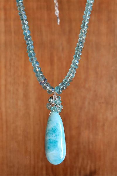One of a Kind Larimar & Emerald Necklace