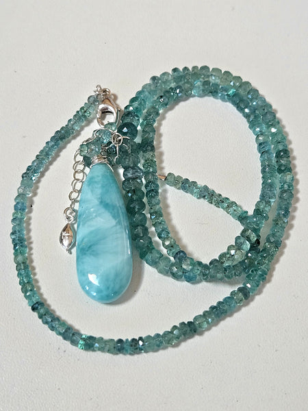 One of a Kind Larimar & Emerald Necklace