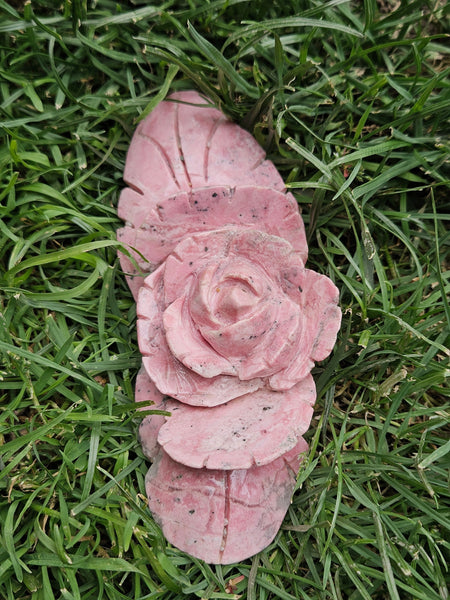 Carved Rhodonite Flower w/Stand