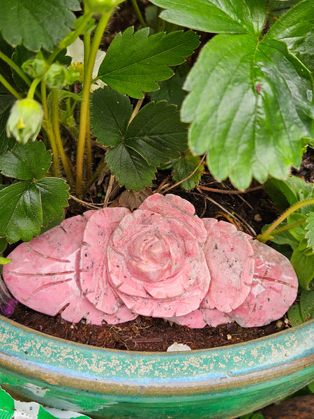 Carved Rhodonite Flower w/Stand
