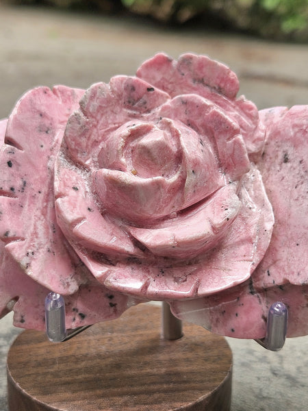 Carved Rhodonite Flower w/Stand