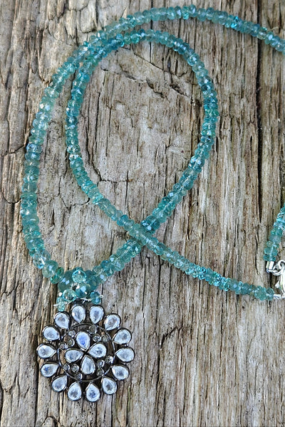 One of a Kind Labradorite, Champagne Diamond & Emerald Necklace