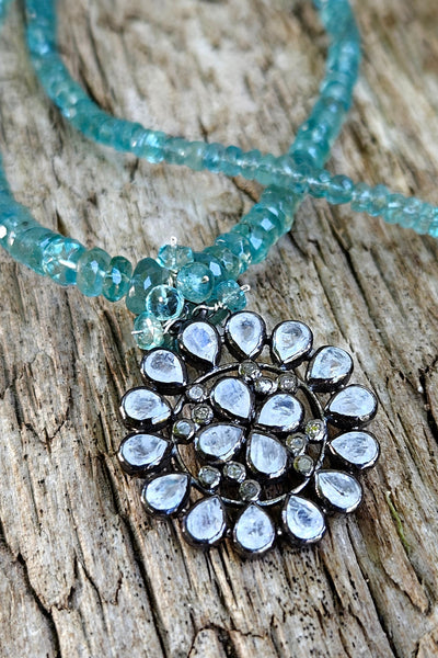 One of a Kind Labradorite, Champagne Diamond & Emerald Necklace
