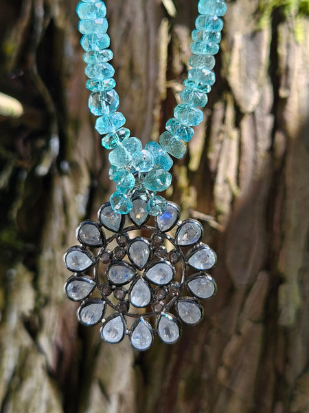 One of a Kind Labradorite, Champagne Diamond & Emerald Necklace