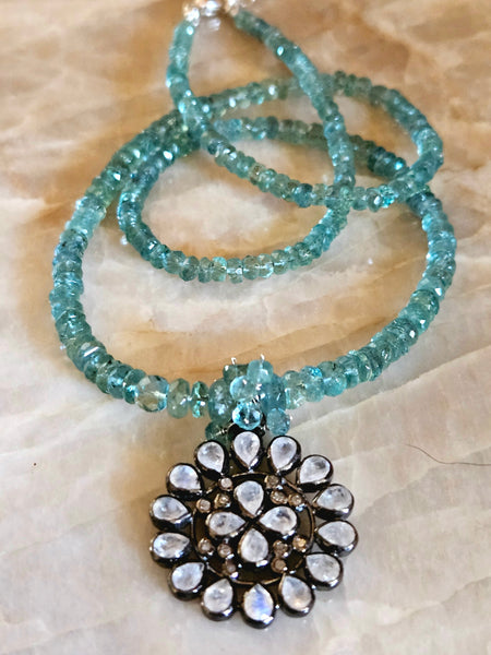 One of a Kind Labradorite, Champagne Diamond & Emerald Necklace